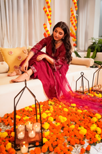 Crimson Embroidered Silk Suit Set