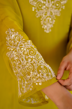 Lime Green Zardosi & Sequeins Work Glass Organza Suit Set