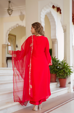 Red Zardosi & Sequeins Work Glass Organza Suit Set