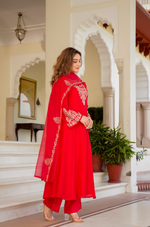 Red Zardosi & Sequeins Work Glass Organza Suit Set