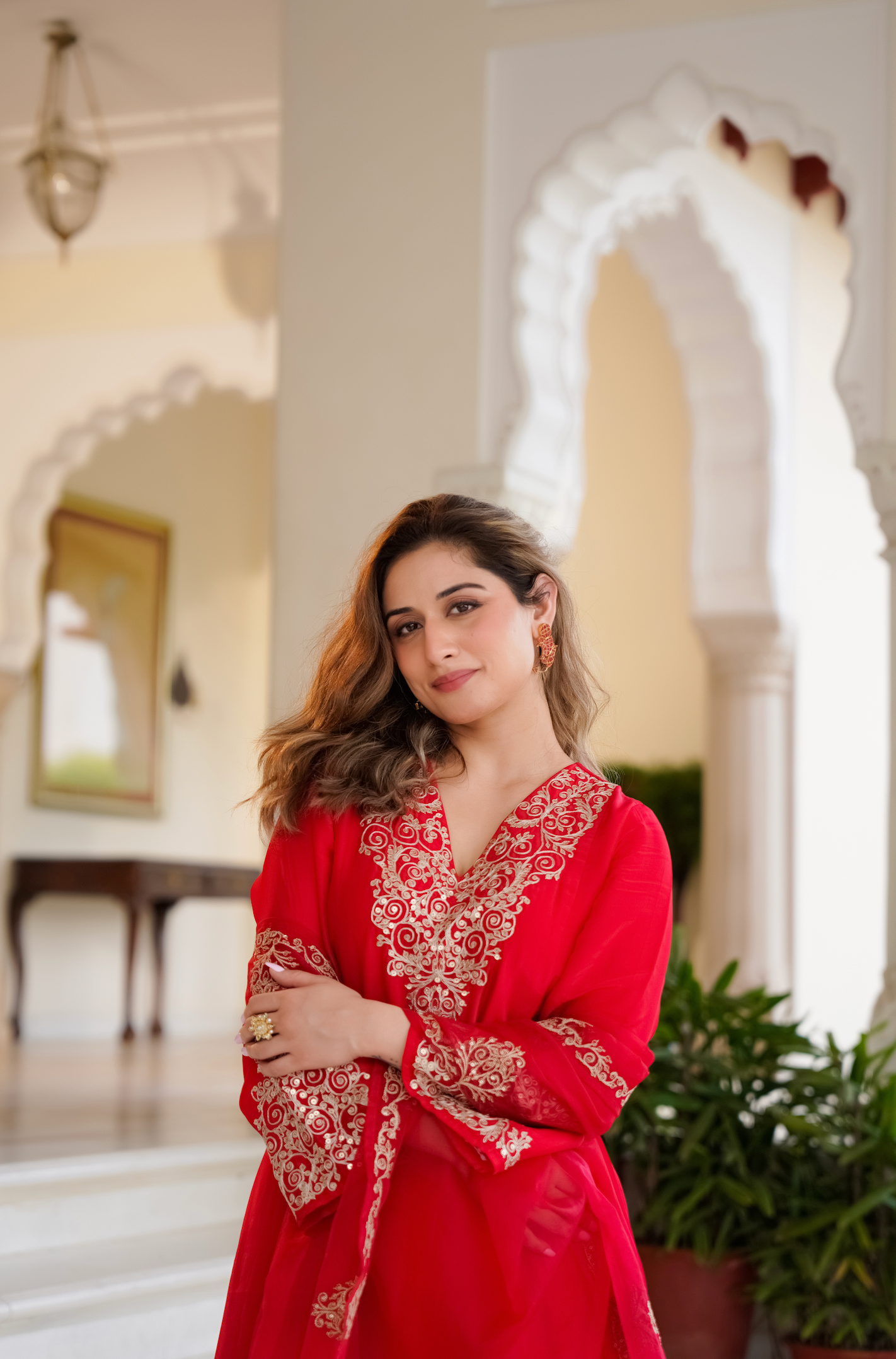 Red Zardosi & Sequeins Work Glass Organza Suit Set