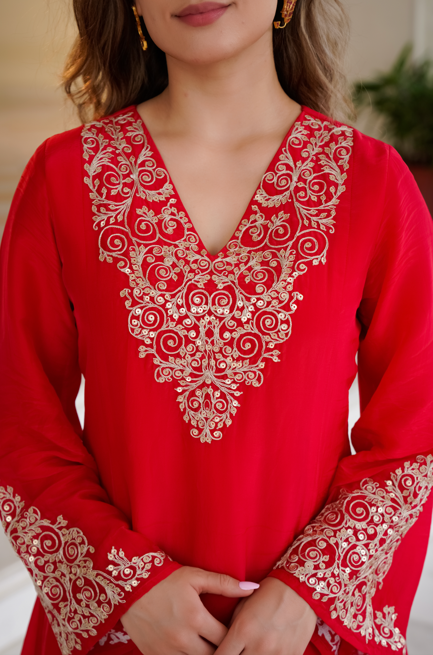 Red Zardosi & Sequeins Work Glass Organza Suit Set