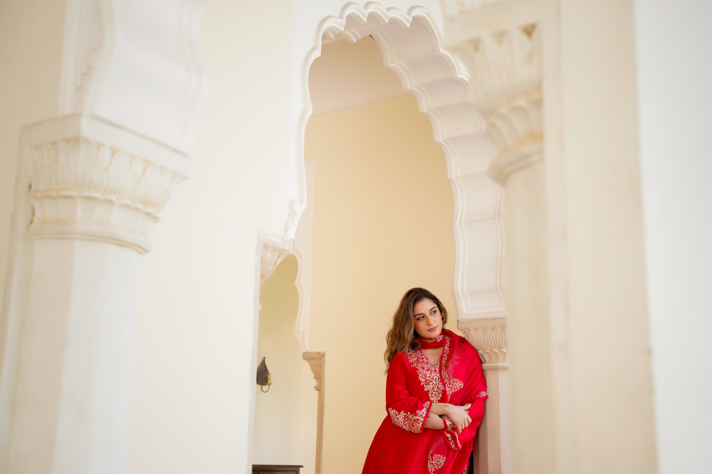 Red Zardosi & Sequeins Work Glass Organza Suit Set