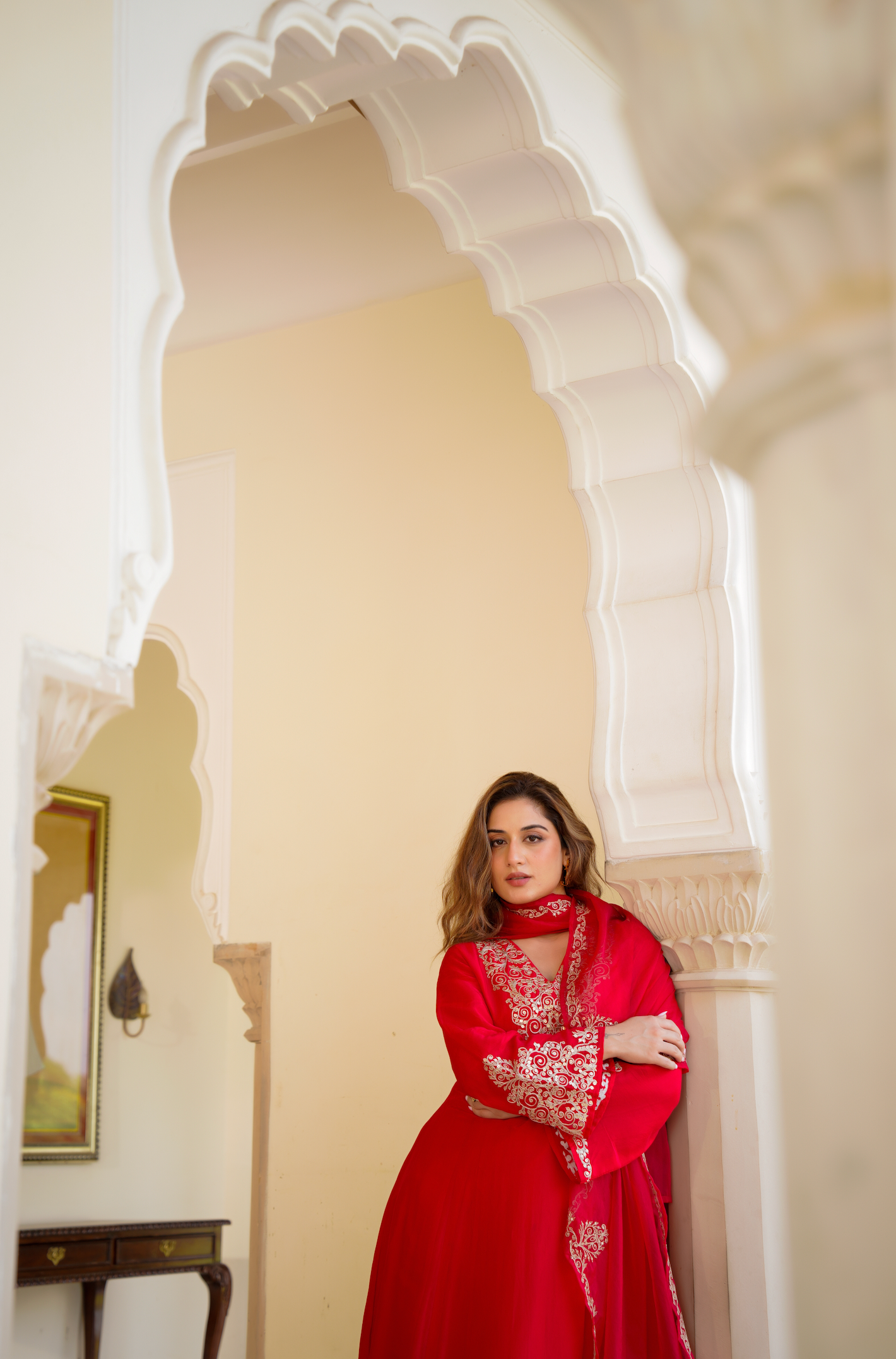 Red Zardosi & Sequeins Work Glass Organza Suit Set