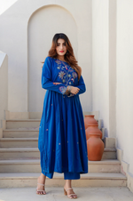 Azure Blue Cotton Embroidered Kurta Suit