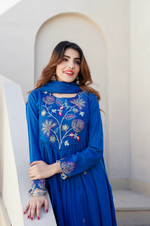 Azure Blue Cotton Embroidered Kurta Suit