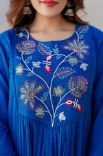 Azure Blue Cotton Embroidered Kurta Suit