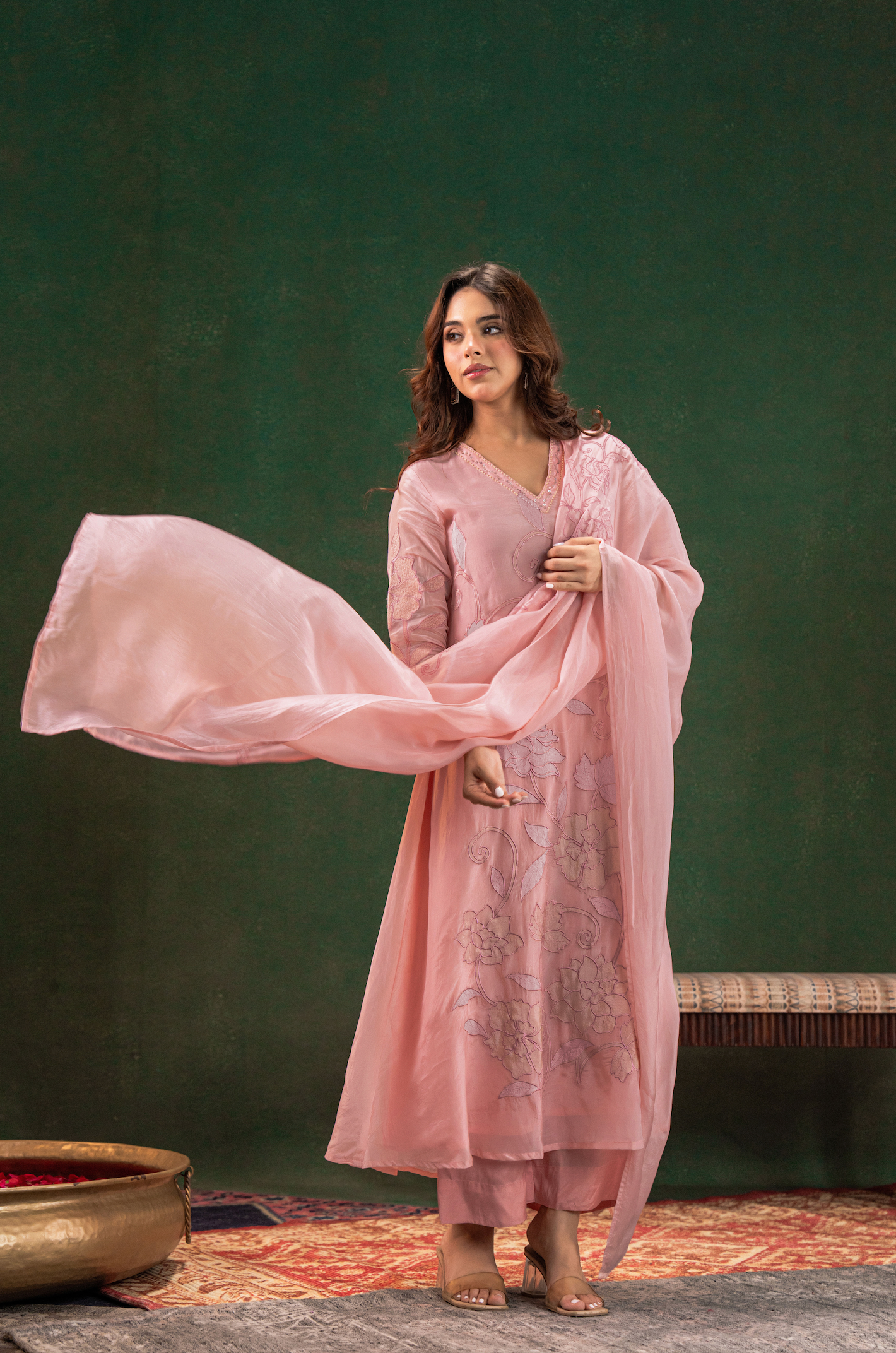 Blush Embroidered Silk Suit Set