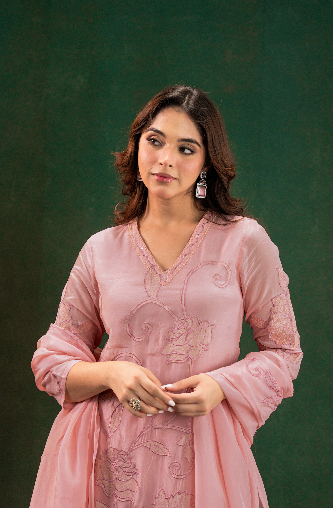 Blush Embroidered Silk Suit Set