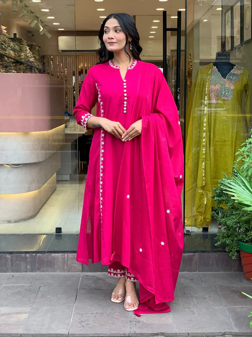 Pink Embroidered Cotton Comfy Suit Set