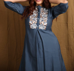 Navy Blue Cotton Embroidered Co-Ord Set