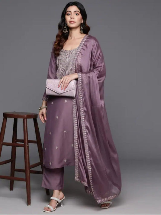 Onion Pink Chanderi kurta pant with Dupatta- Festive Suit