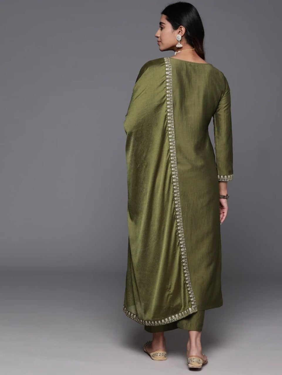 Mahendi Chanderi kurta pant with Dupatta- Festive Suit