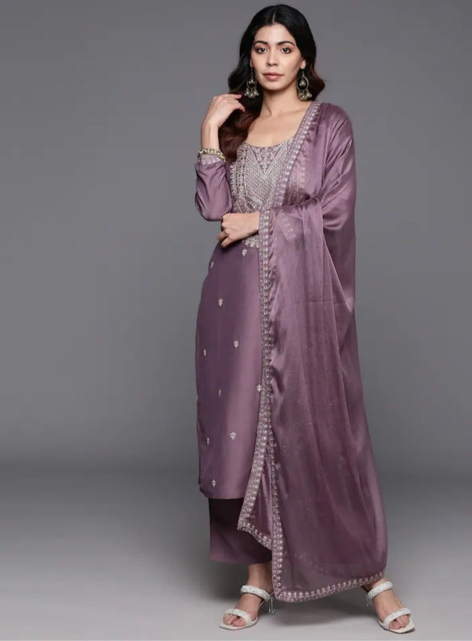 Onion Pink Chanderi kurta pant with Dupatta- Festive Suit