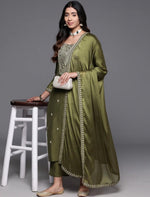 Mahendi Chanderi kurta pant with Dupatta- Festive Suit