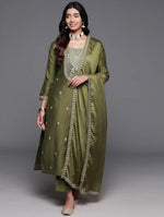 Mahendi Chanderi kurta pant with Dupatta- Festive Suit