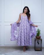 Purple Cotton Floral Anarkali Suit