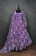 Purple Georgette Bandhej Printed Anarkali Suit