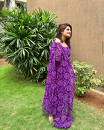 Purple Georgette Bandhej Printed Anarkali Suit