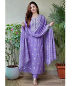 Purple Cotton Embroidered Kurta Pant & Dupatta