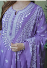 Purple Cotton Embroidered Kurta Pant & Dupatta