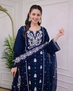 Rayon Embroidered Kurta Pant With Organza Dupatta