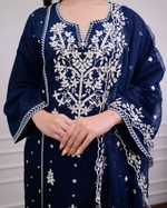 Rayon Embroidered Kurta Pant With Organza Dupatta