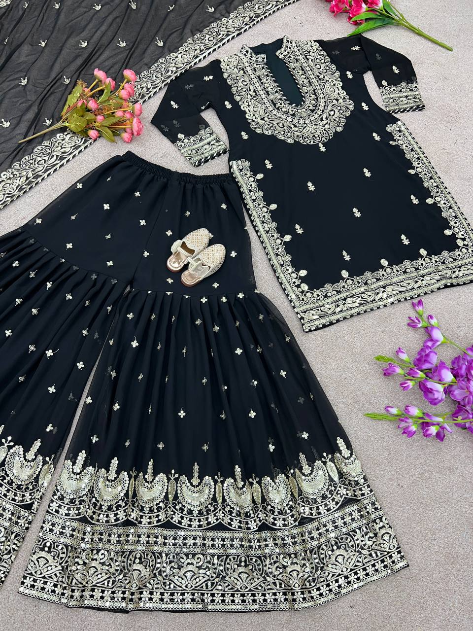 Georggette Heavy 5MM Embroidered Sharara Suit