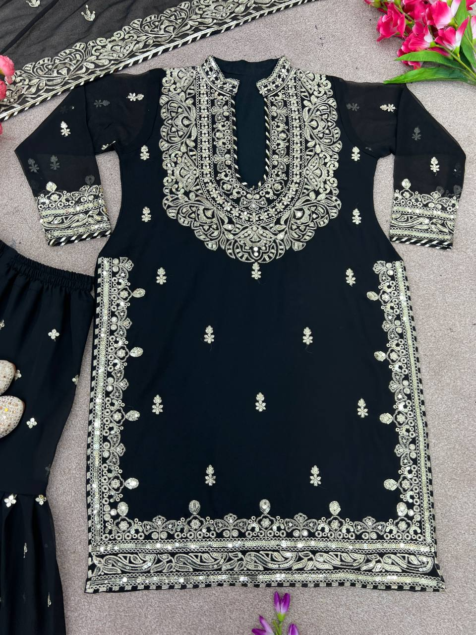 Georggette Heavy 5MM Embroidered Sharara Suit