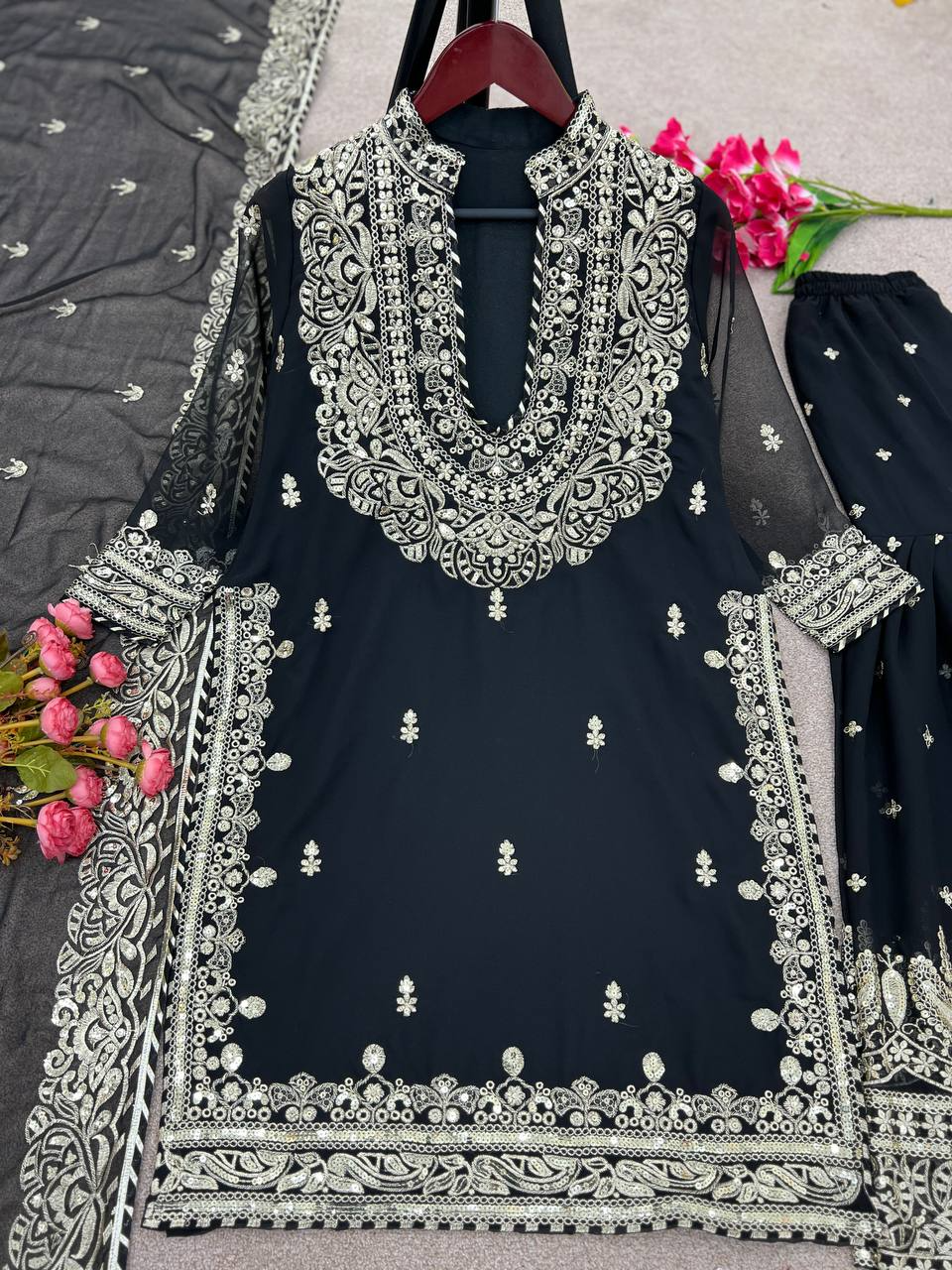 Georggette Heavy 5MM Embroidered Sharara Suit