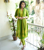 South Cotton Handloom Zari Self Thread  Kurti Pant & Dupatta