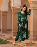 Rayon Bottle Green Tye- Dye Prosen Printed Kurta Pant Set