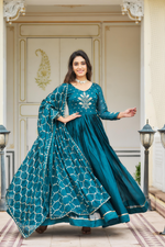 Rangoli Silk Sequence Embroidered Festival Gown & Dupatta (2 Colors)