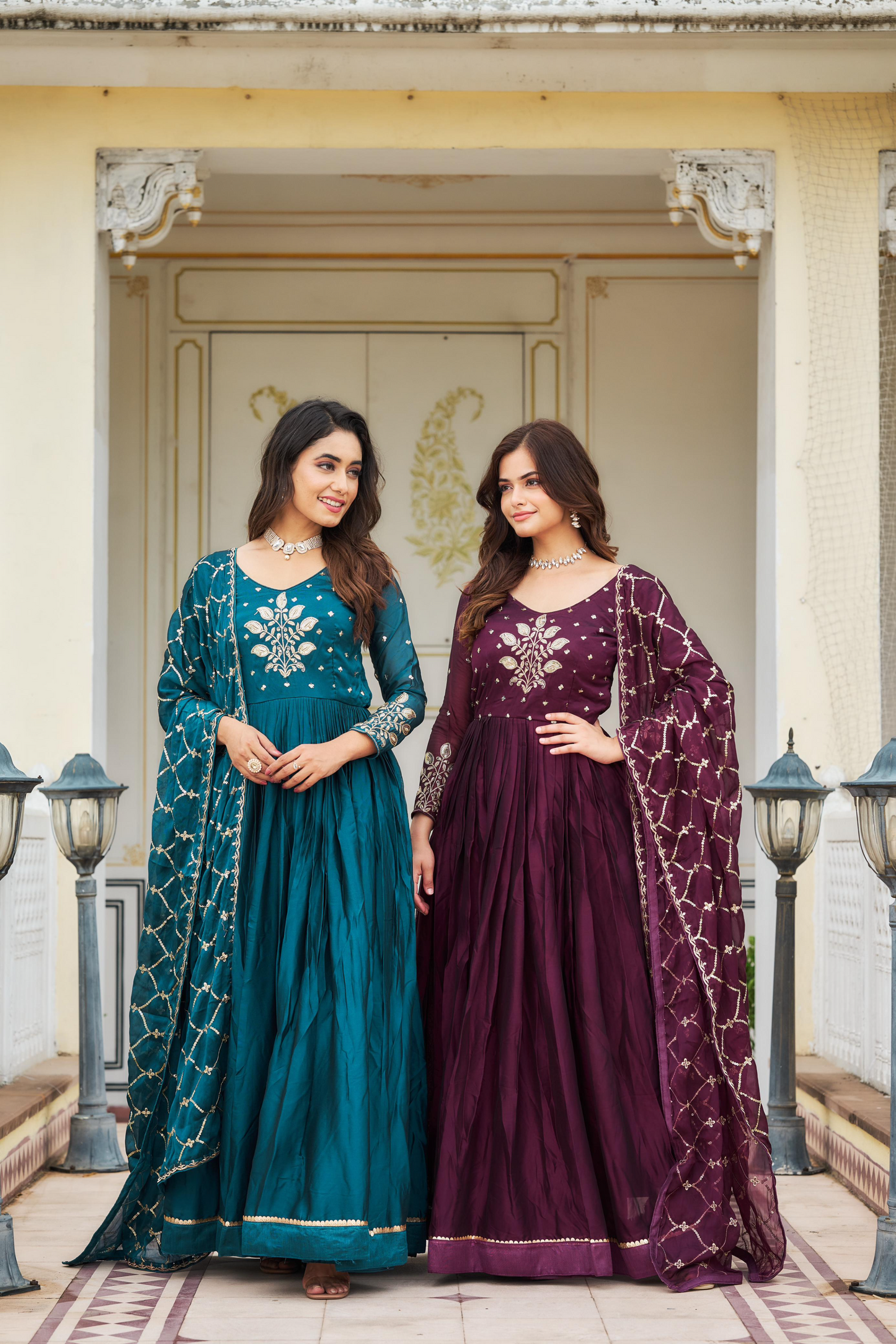 Rangoli Silk Sequence Embroidered Festival Gown & Dupatta (2 Colors)