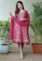 Jam Red Cotton Printed Kurta &  Dhoti With Dupatta