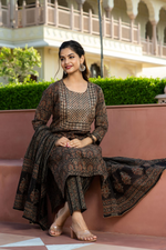 Cotton Ajrakh Printed Sequence Adda &  Embroidered Kurta Pant & Dupatta