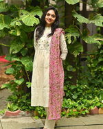 Cotton Dobby Self zikzak & Schiffli Kurta Pant WIth Dupatta