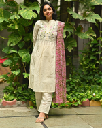 Cotton Dobby Self zikzak & Schiffli Kurta Pant WIth Dupatta