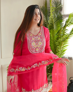 Cotton Embroidered Yoke Sharara With Oraganza Dupatta