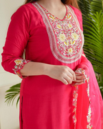 Cotton Embroidered Yoke Sharara With Oraganza Dupatta