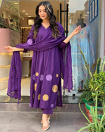 Cotton Floral Embroidered A Line Kurta Pant & Dupatta