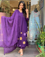 Cotton Floral Embroidered A Line Kurta Pant & Dupatta