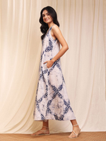 Taj Cotton Tie Dye Printed Midi Dress With Pockets