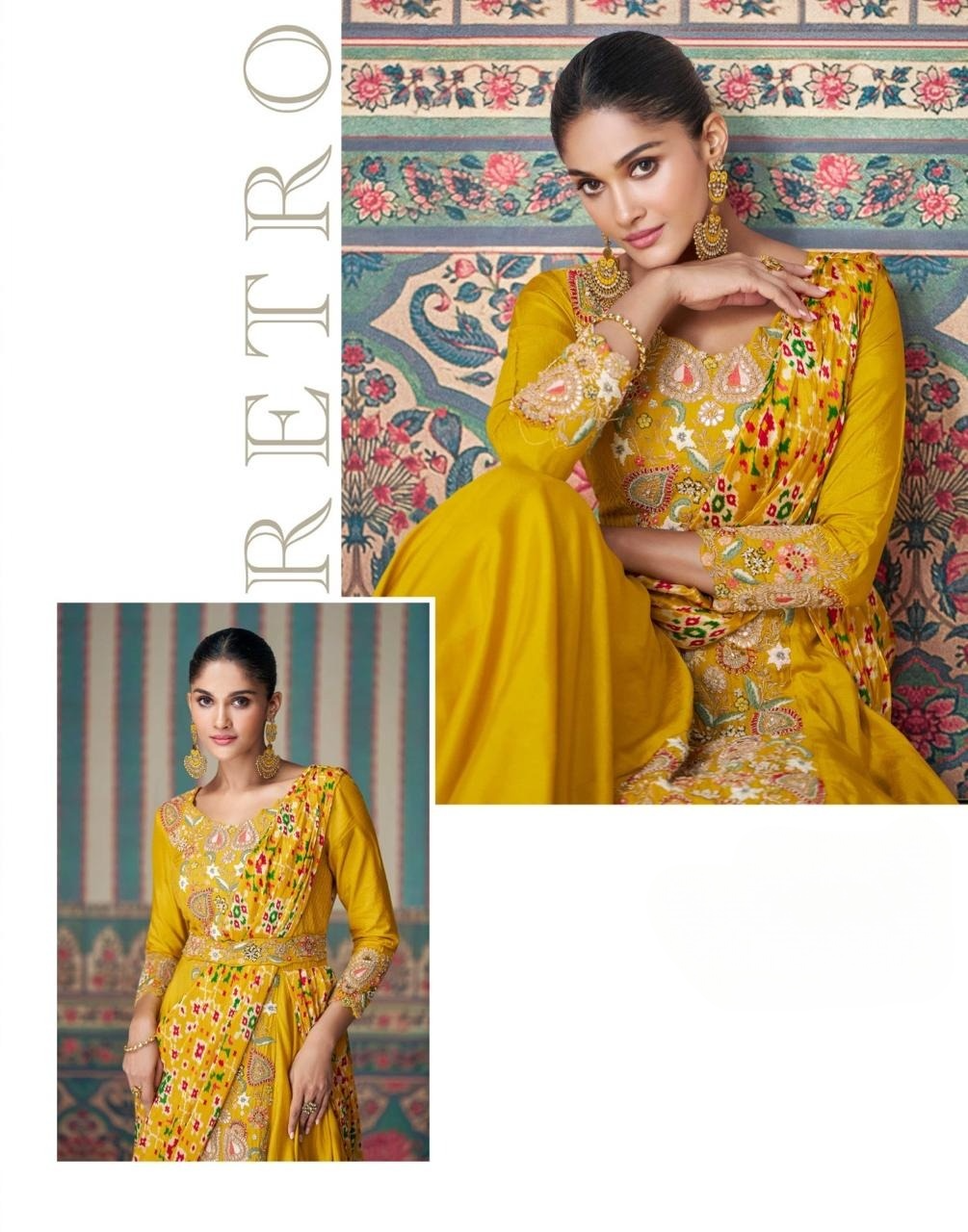 Silk Embroidered Sari Suit - Haldi Wear