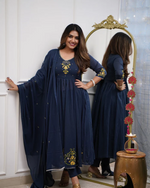 Cotton Embroidered Flared Kurta Pant & Dupatta