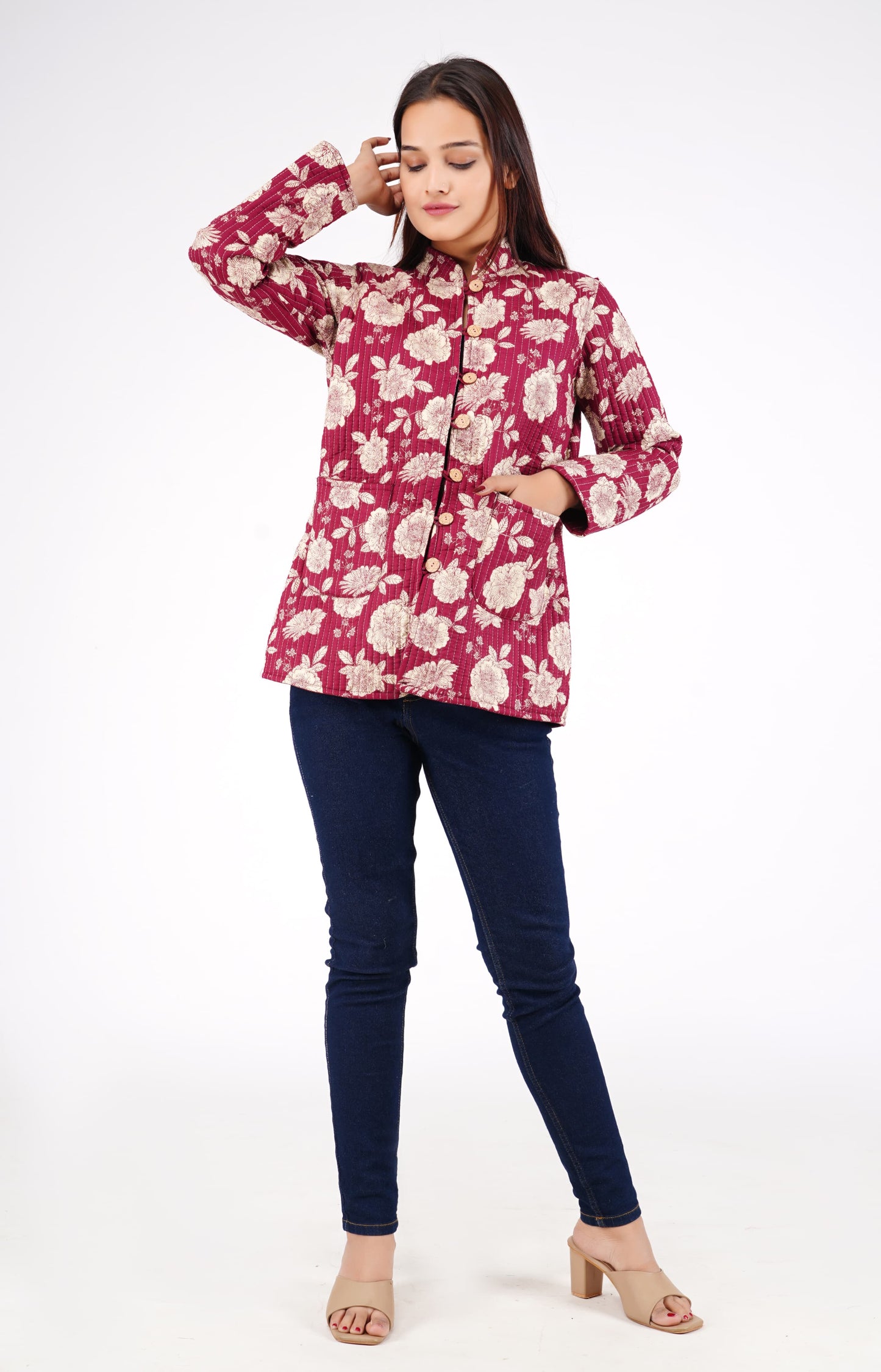 Floral Cotton Printed Quilted Reversible Jacket