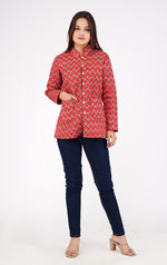 Red Printed Quilted Reversible Jacket