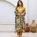 Beautiful Cotton Floral Printed  Kurti Pant Dupatta Set (2 Colors)