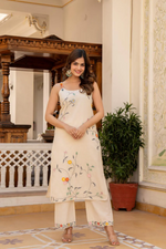 Floral Strappy Embroidered Kurta Pant & Dupatta