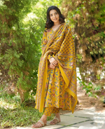 Cotton Printed Anarkali Suit With Hand Work
